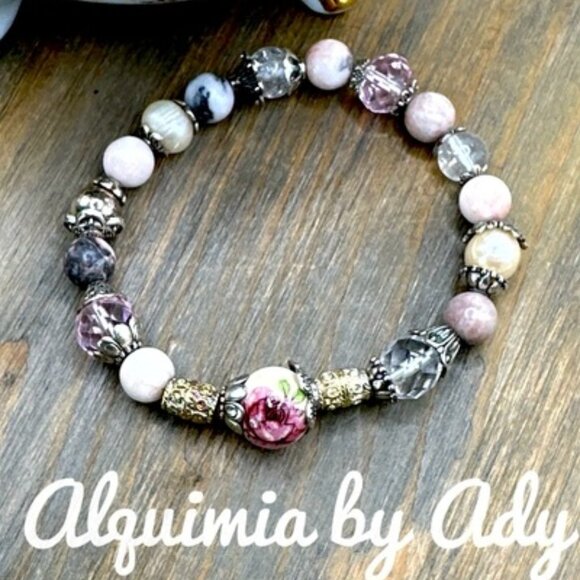 Statement rhodonite silver pink bracelet - Picture 1 of 1